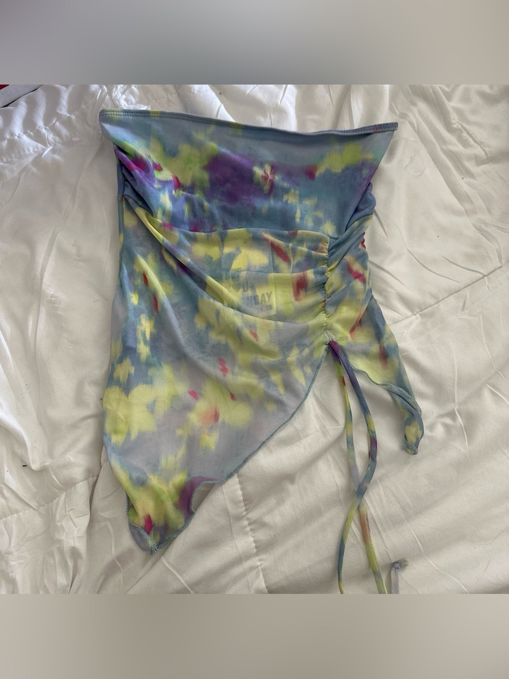 Tie-Dye Pastel Asymmetrical sleeveless top with Side Drawstring